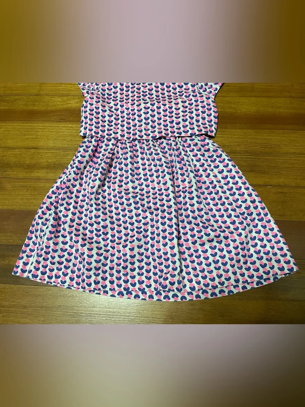 J Crew Crewcuts Pink & Blue Heart Print Casual Dress Size 8